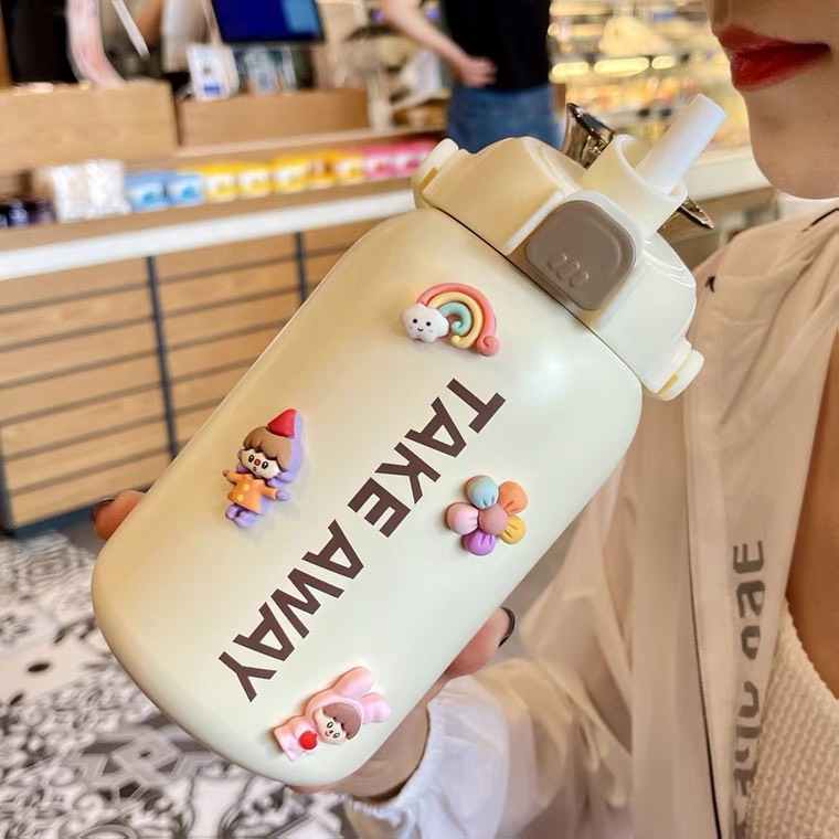 Bình giữ nhiệt TAKE AWAY thể tích 800ML có ống hút,quai xách, giữ nóng lạnh lên đến 12H-5 màu