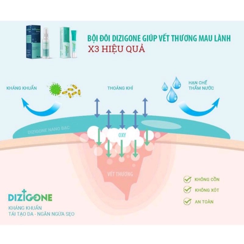 Dizigone nano bạc ⚡ Tặng quà ⚡ Tuýp 25g Giúp kháng khuẩn, lành vết thương, tái tạo da, ngăn ngừa sẹo