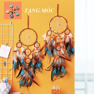 Dreamcatcher Đính Lông Vũ Có Đèn Led Nhiều Màu Kiểu Dáng Thanh Lịch Dùng Trang Trí Tặng Kèm Móc Dán