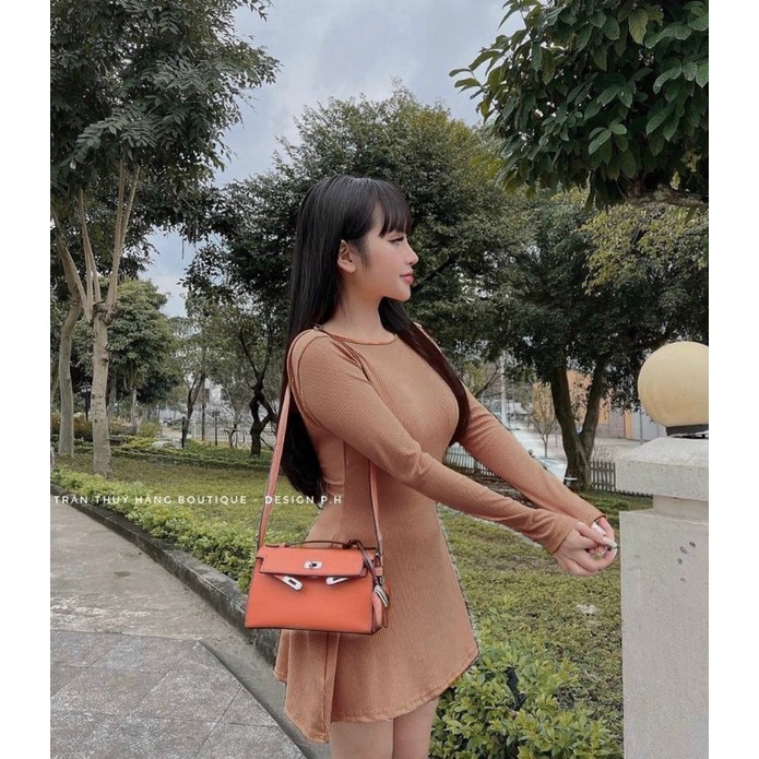[FREESHIP] Đầm xòe chữ A ôm eo tay dài hở lưng sẵn mút ngực 4 màu hot trend năm 2022