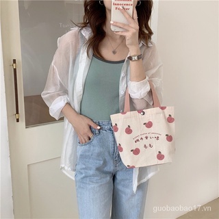 Cute Japanese Peach Small Handbag Summer Canvas Handbag Mini Lunch Tide Storage Bag