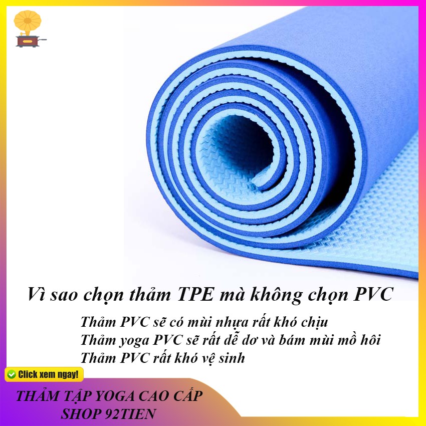 Thảm tập YOGA, GYM 8mm,6mm Chống trượt tập thể dục tpe 2 lớp không mùi, tặng túi xách