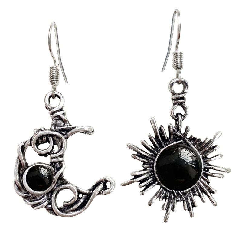 Khuyên Tai Dáng Dài Không Đối Xứng Hình Mặt Trời Mặt Trăng Phong Cách Bohemian Cổ Điển Cho Nữ