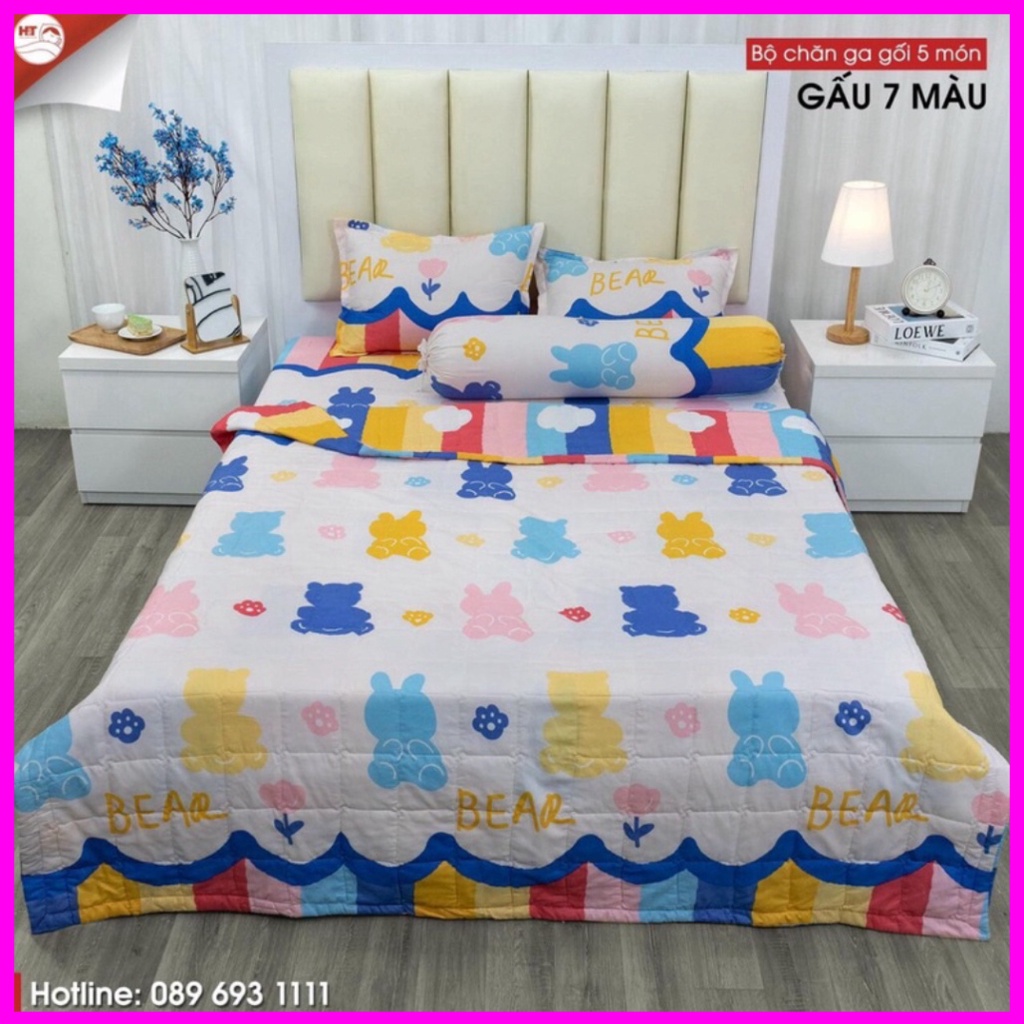 Sét Chăn Ga Gối Hè Hình Gấu Nền Trắng