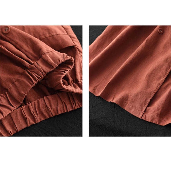 Chân Váy Chữ a Vải Cotton Lanh Dáng Rộng Màu Trơn Phối Hai Hàng Nút Thời Trang Cho Nữ