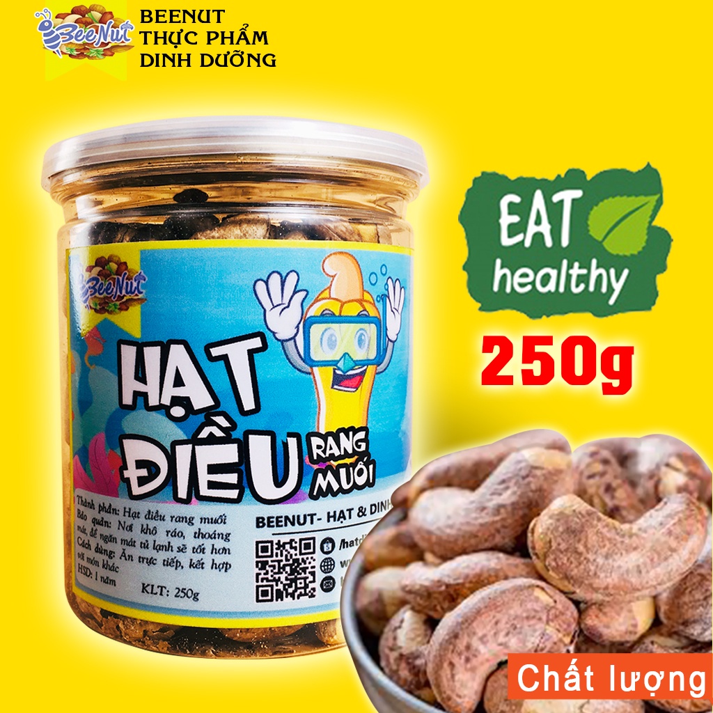 (Hũ 250g) Hạt điều rang muối Bình Phước Hột điều rang nguyên hạt nguyên vỏ lụa Hạt dinh dưỡng BeeNut