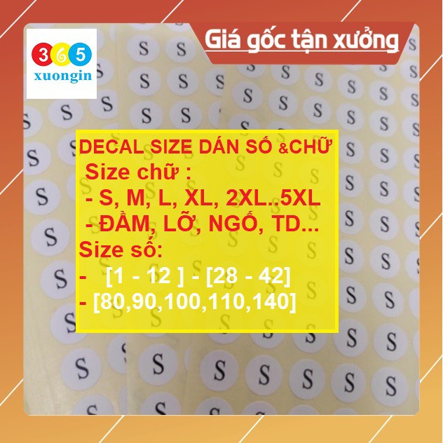 126 Sticker size chữ dán quần áo - Decal Size số 1-12. 28,29,30..42..80,90,100.. dán giày dép.