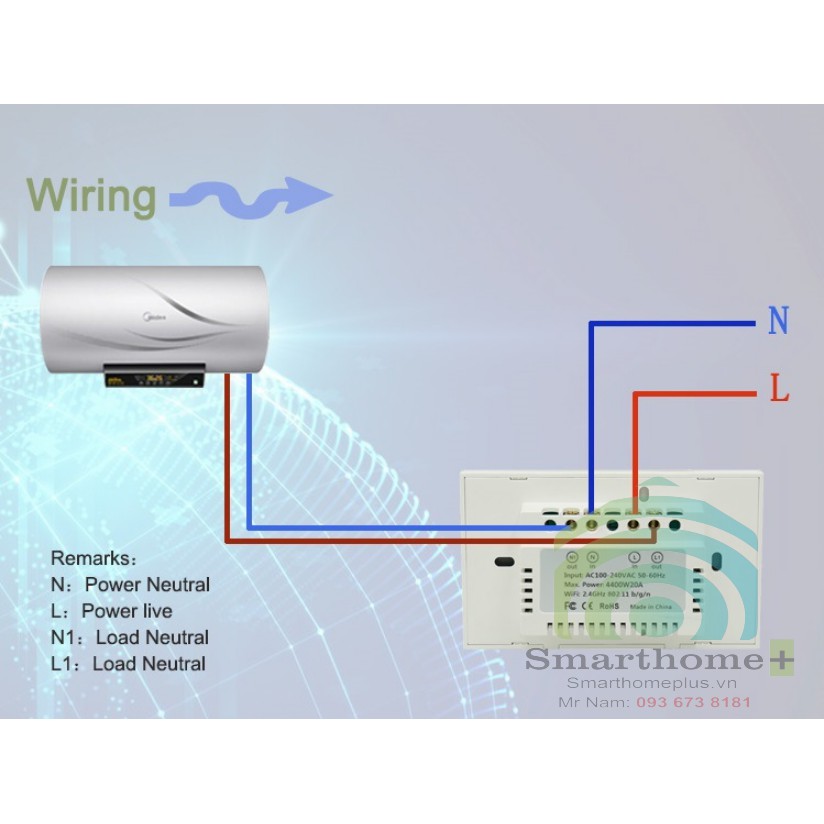 Công Tắc Wifi Bình Nóng Lạnh 20A Hẹn Giờ Tắt Chữ Nhật Tuya FW3-US