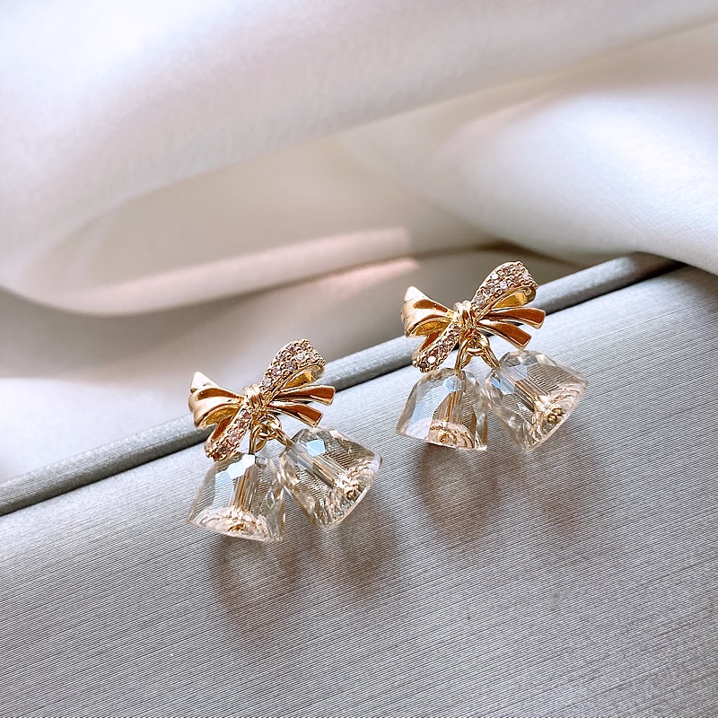 Bông Tai Mạ Bạc 925 Hình Nơ Đính Đá Sang Trọng Cho Nữ