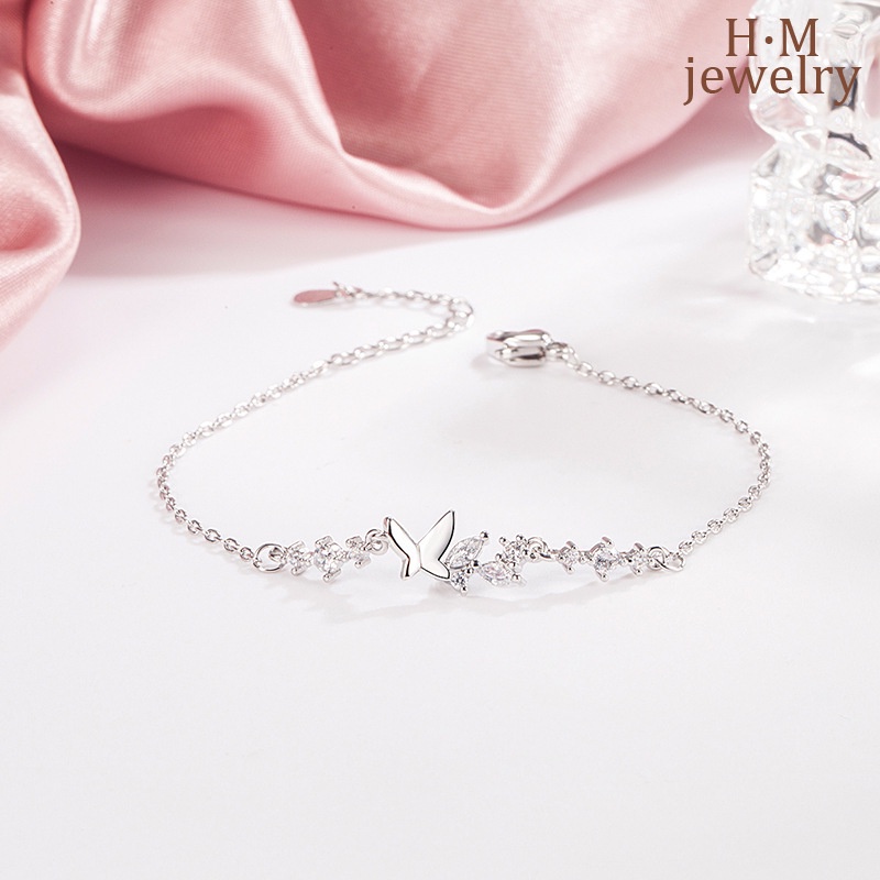 Vòng Tay Đính Đá Zircon AAA Hình Hoa Bướm Sang Trọng Thời Trang Cho Bạn Gái