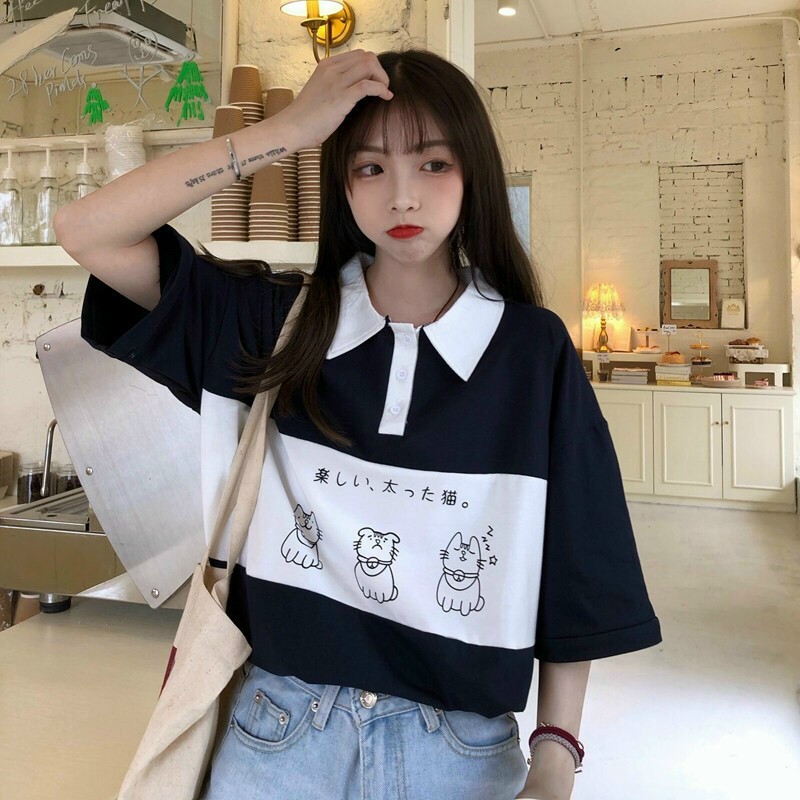 [ hình thật ở cuối ] Áo Thun Polo Unisex Tay Lỡ Form Rộng in hoạ tiết hoạt hình Mèo Con Cute và đáng yêu M0109