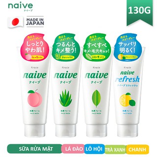 Sữa rửa mặt Naïve lá đào / lô hội/ trà xanh/ chanh (cam quýt) tuýp 130g chính hãng [Kracie]
