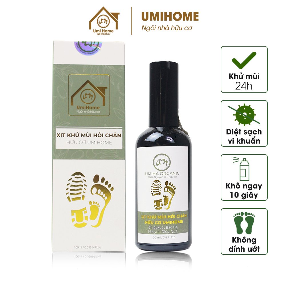 Xịt khử mùi hôi chân và giầy UMIHOME hữu cơ 50/100ml hương Bạc Hà thơm mát, sử dụng nhanh tiện lợi