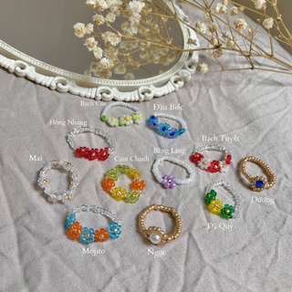 (Ảnh thật) Nhẫn hạt cườm hoa cúc nhiều màu vintage beaded rings Chococonut