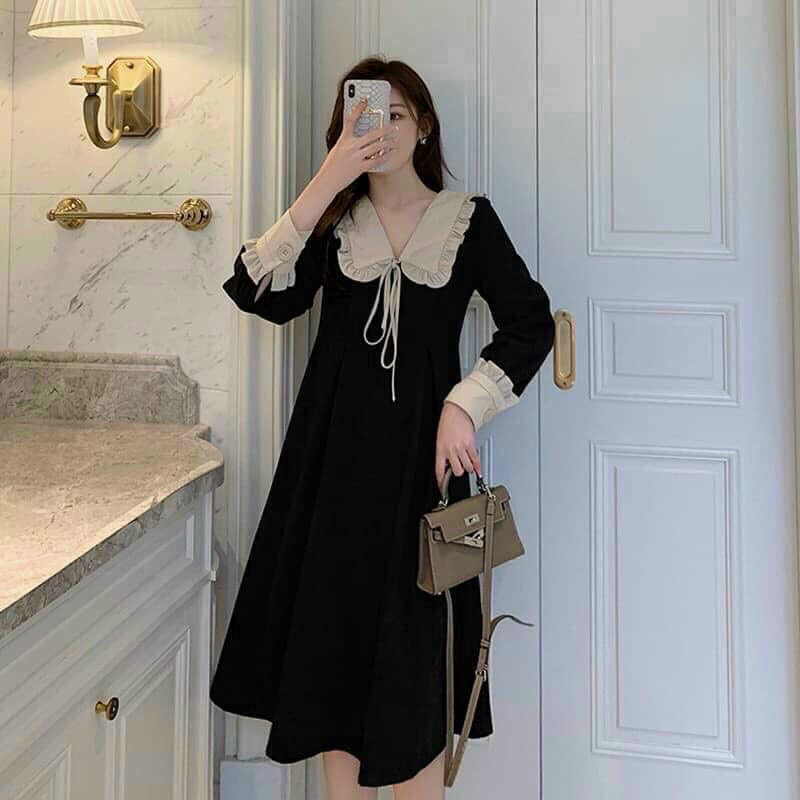VÁY MIDI CỔ SEN PHỐI BÈO 🎶 - Shmily.store