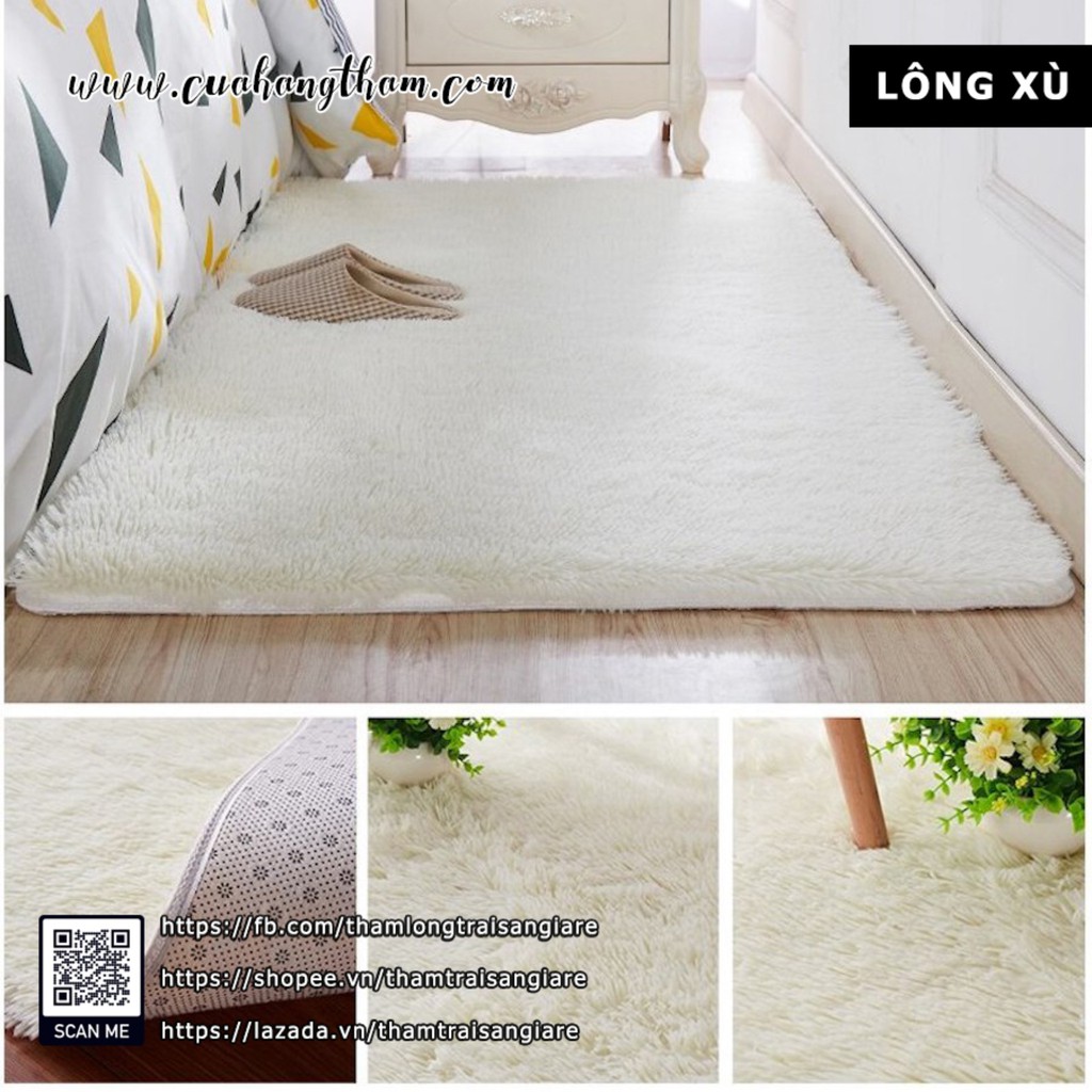 Thảm Trải Sàn Phòng Ngủ Lông Xù Giá Rẻ Màu Trắng Tinh  Loại 1  Dày 3 Lớp  Kho TPHCM  2m x 1m6