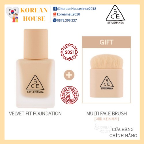 (Chính hãng) KEM NỀN 3CE MỊN LÌ VELVET FIT FOUNDATION_Mẫu mới tháng 3/2021