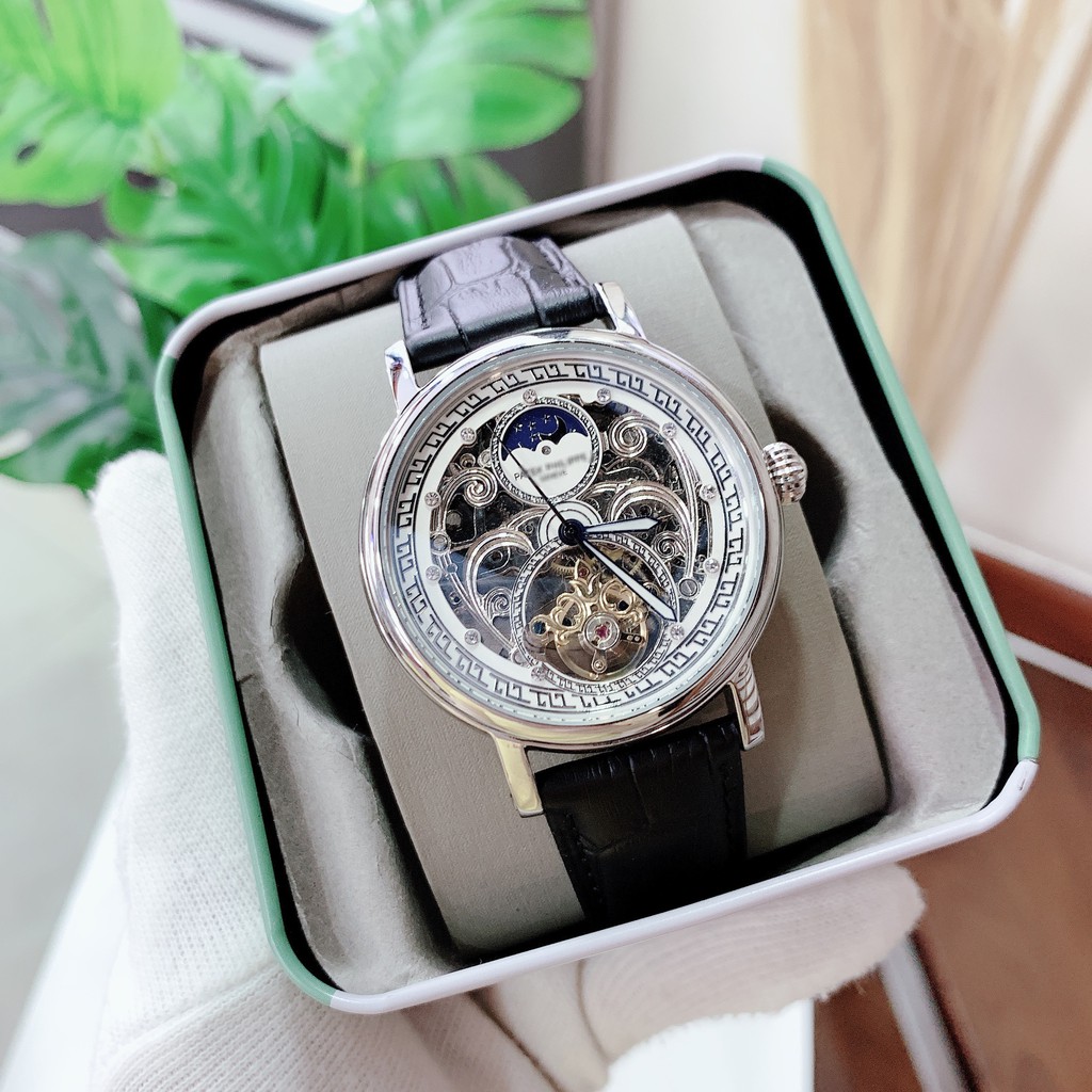 ĐỒNG HỒ NAM NAUTILUS SKELETON AUTOMATIC DIAMOND , DÂY DA , SIZE 44MM