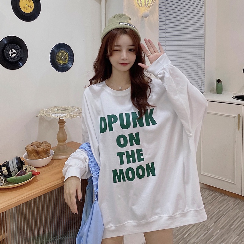 SUXI Áo Sweater Nữ Tay Dài Dáng Rộng In Hình Phong Cách Hàn Quốc