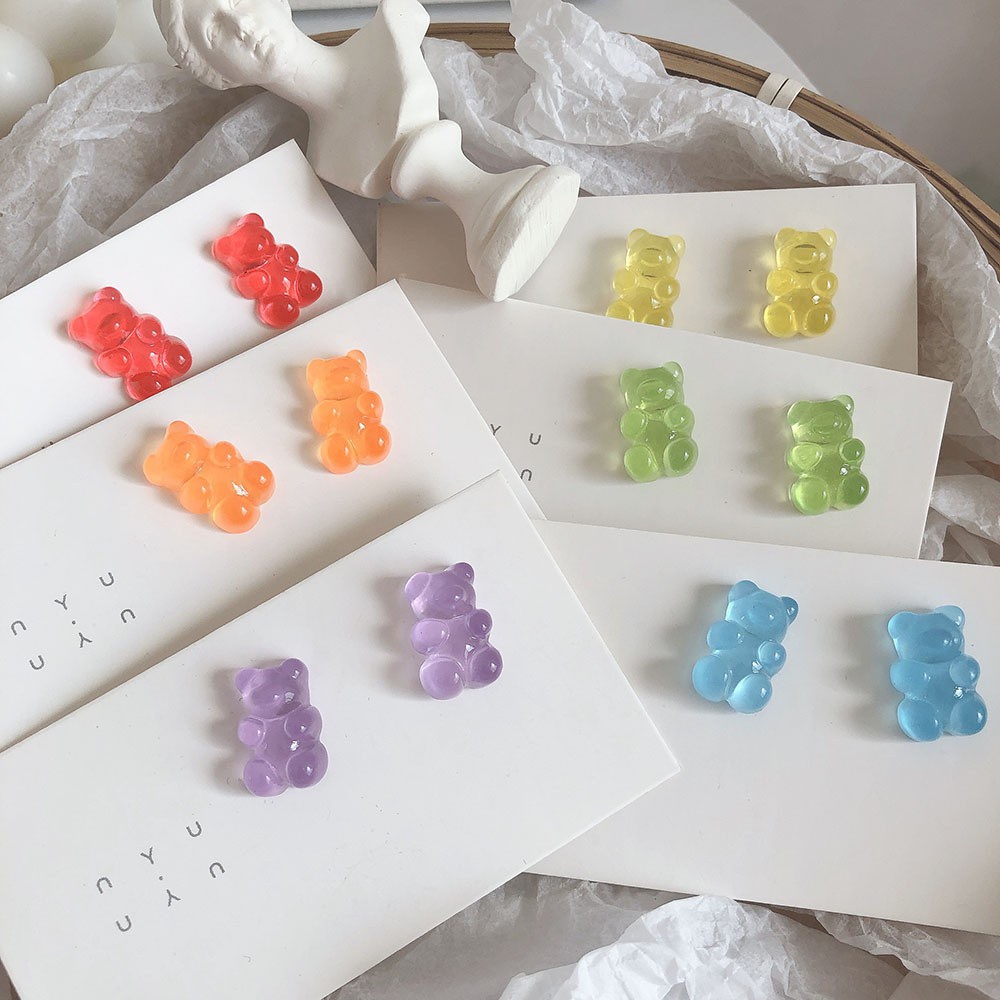 Khuyên tai hình gấu hoạt họa nhiều màu sắc tùy chọn hợp thời trang