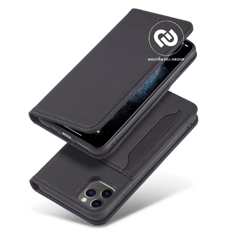 Bao da nắp gập đen kèm chân chống iphone 14 pro max ip 13 pro max/13 pro/13/12 pro max/ 11 pro max tại Nguyễn Gia group