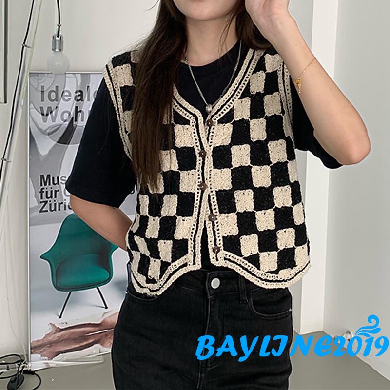 Áo khoác len cardigan sát nách cổ chữ v họa tiết kẻ sọc màu sắc tương phản thời trang cho nữ