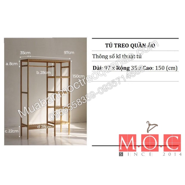 ( tặng kèm 10 móc áo treo) TỦ QUẦN ÁO GỖ THÔNG 97x150 cm. TỦ TREO QUẦN ÁO ĐÔI 5 TẦNG