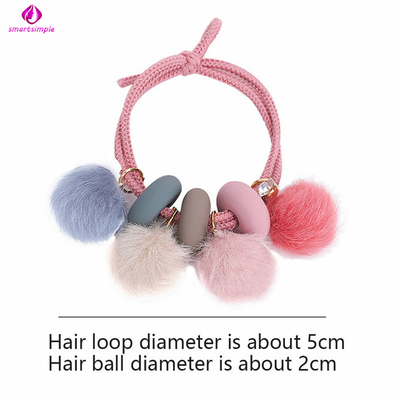 Dây Buộc Tóc Đính Quả Bông Màu Tương Phản Dễ Thương Cho Nữ