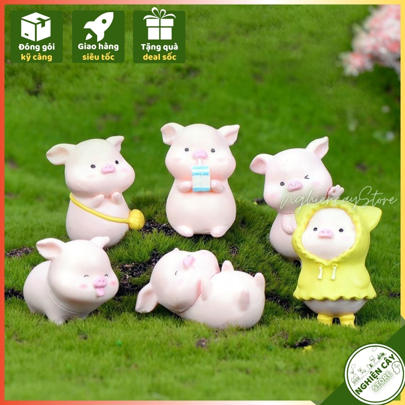 Phụ kiện Heo con ngộ nghĩnh trang trí tiểu cảnh, cây cảnh, sen đá
