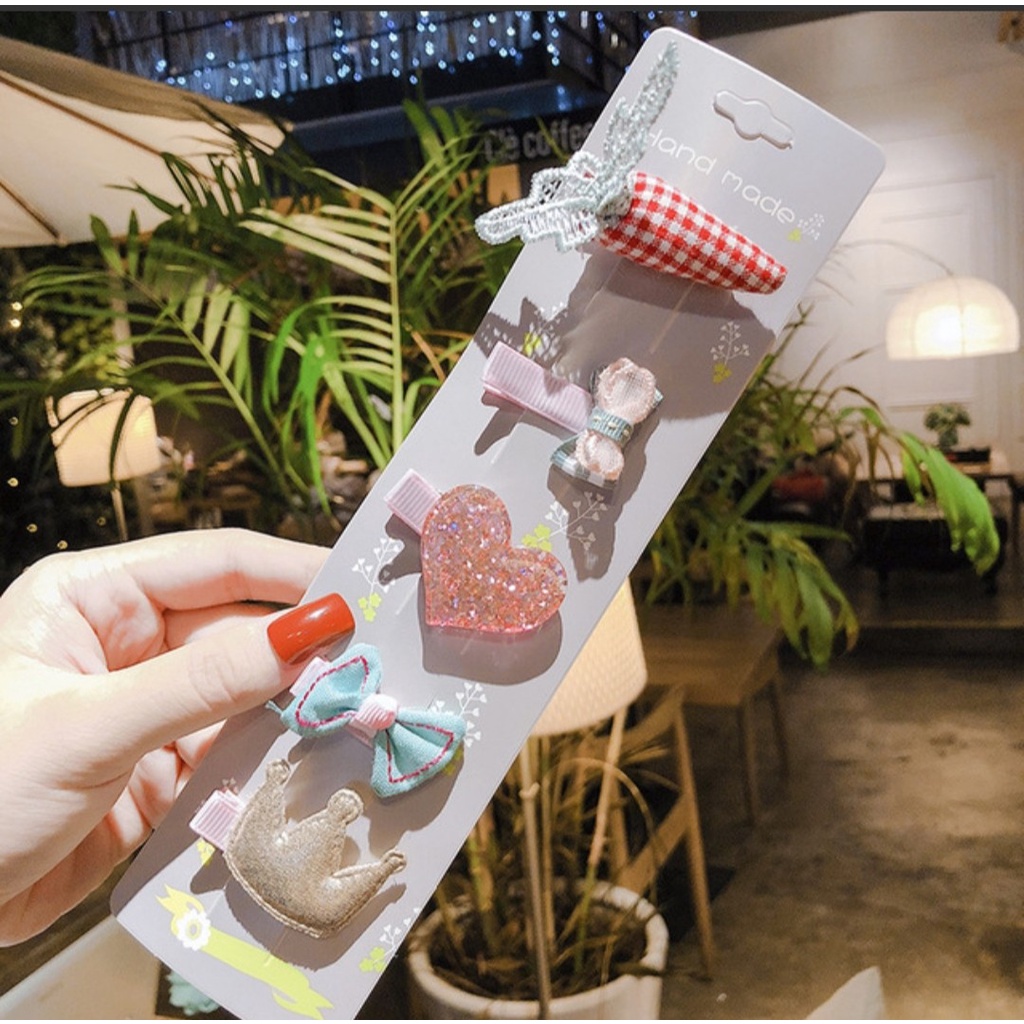 Set 5 kẹp tóc style Hàn Quốc xinh xắn cho bé yêu