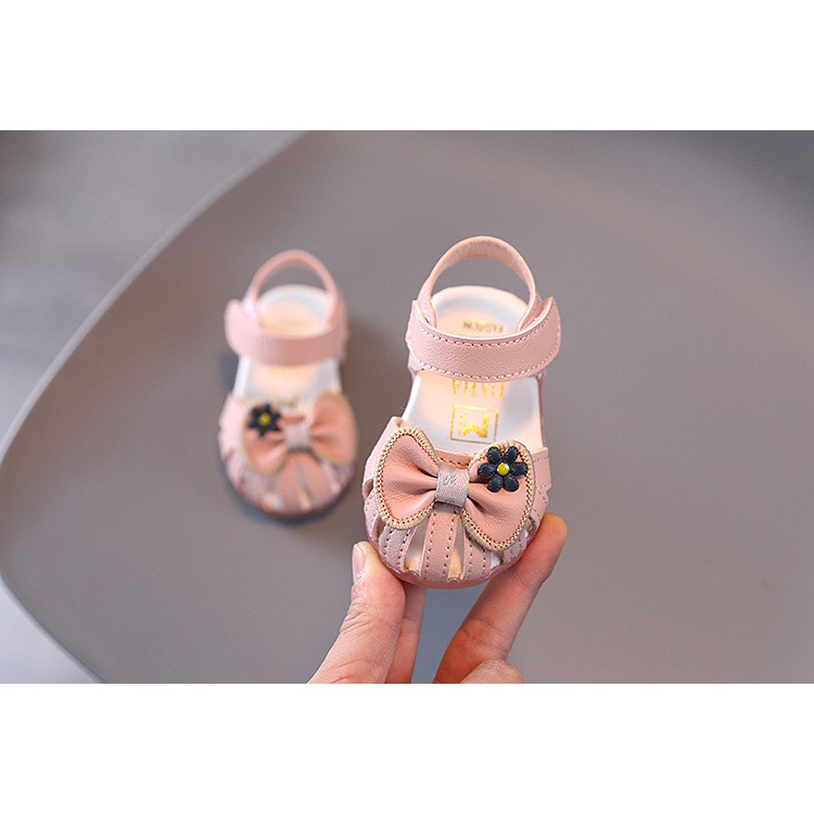 sandal bé gái size 15-25 nơ da mềm xinh xắn