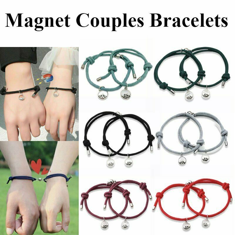 Set 2 Vòng Tay Bện Dây Đính Hạt Nam Châm Thời Trang Cho Cặp Đôi