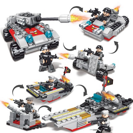 Bộ xếp hình đồ chơi LEGO tàu chiến 665 chi tiết với 27 tạo hình máy bay, xe tăng, ô tô.. phát triển trí tưởng tượng