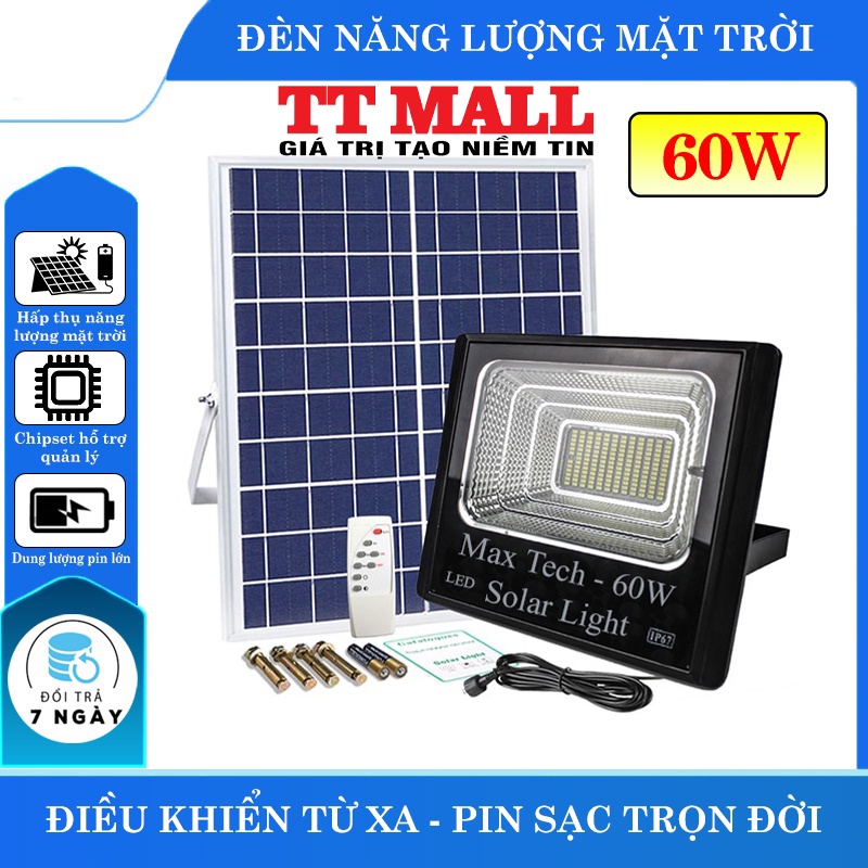ĐÈN NĂNG LƯỢNG MẶT TRỜI MAX TECH 60W - 100W SOLAR LIGHT - PIN SẠC TRỌN DỜI - CHỐNG NƯỚC IP67- bảo hành 1 năm