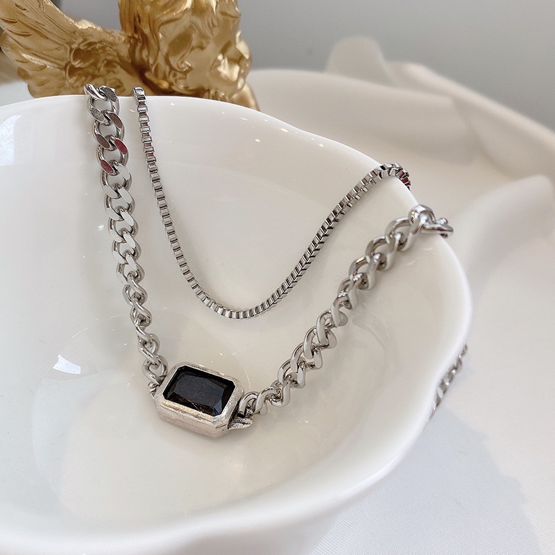 Vòng cổ Cuba Black Merin Accessories Màu Bạc Đính Đá Đen Sang Trọng - Mặt Vòng Cổ Đá Đen Thép Titan Không Gỉ -Cuba Black