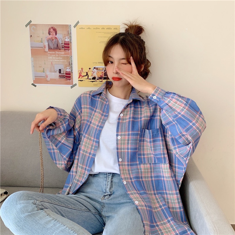 NZN Áo khoác nữ kẻ sọc caro phong cách retro Hàn Quốc mới dễ phối đồ