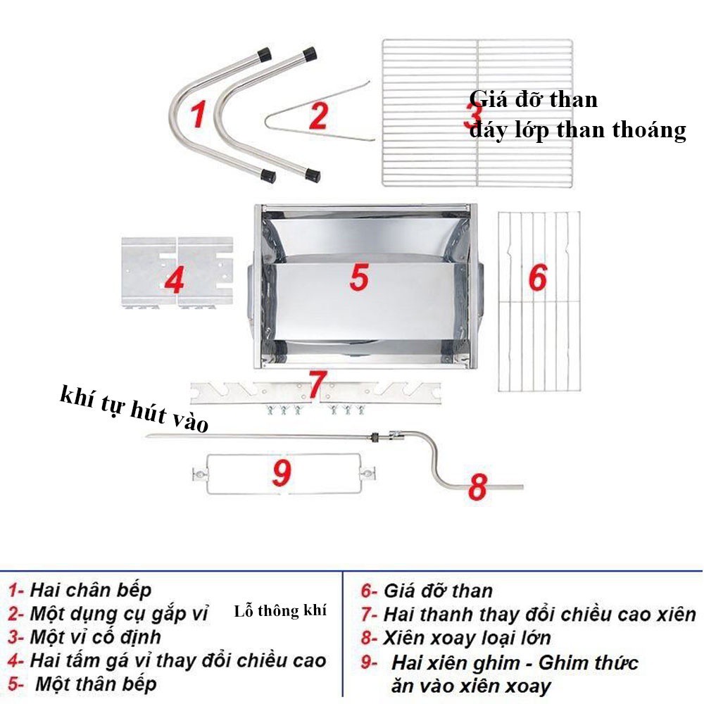 Bếp nướng than hoa ngoài trời TBS 2 chế độ nướng vừa nướng xoay tay vừa nướng vỉ tiện dụng làm bằng INOX 100%