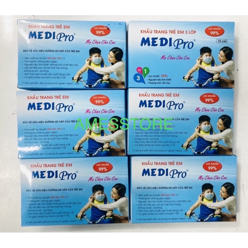 Khẩu Trang MEDIPRO Trẻ Em 7-10 tuổi 3 Lớp THỜI THANH BÌNH Hộp 10 cái