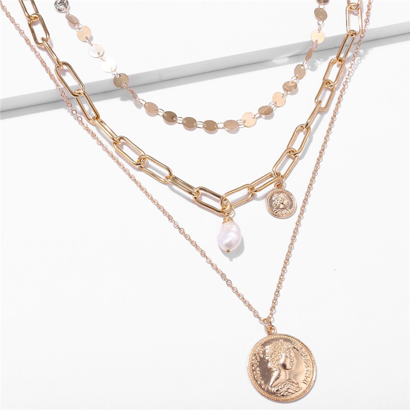 Dây Chuyền Hợp Kim Nhiều Lớp Mặt Hình Đồng Xu Phong Cách Vintage