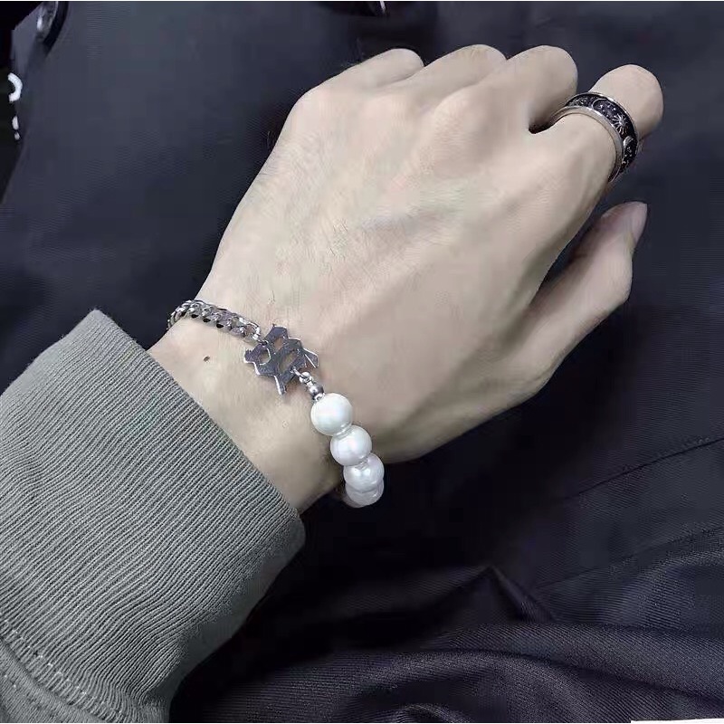Vòng Tay Bạc Nam cá tính Unisex Titan không gỉ Đẹp Ngầu Pearl Đơn Giản Lucifer Store Lắc Tay Phong Cách - Vòng Tay Pearl