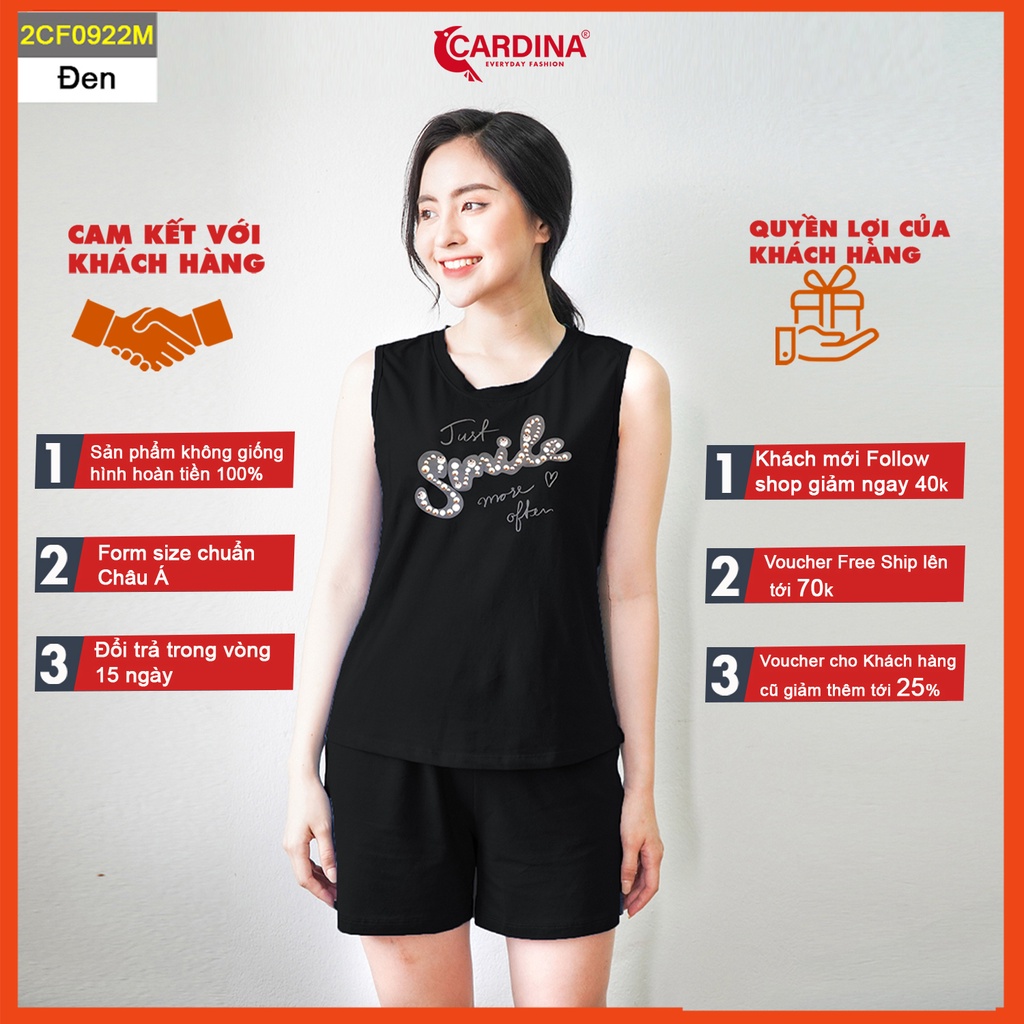 Đồ bộ nữ CARDINA chất cotton Nhật cao cấp quần đùi áo sát nách co giãn 4 chiều thoáng mát 2CF09
