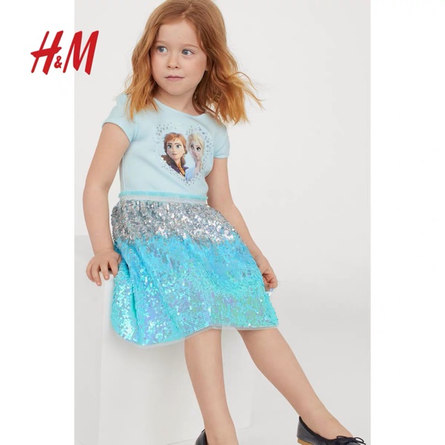 Váy công chúa Elsa xanh HM cộc tay 1-10Y (có ảnh thật)