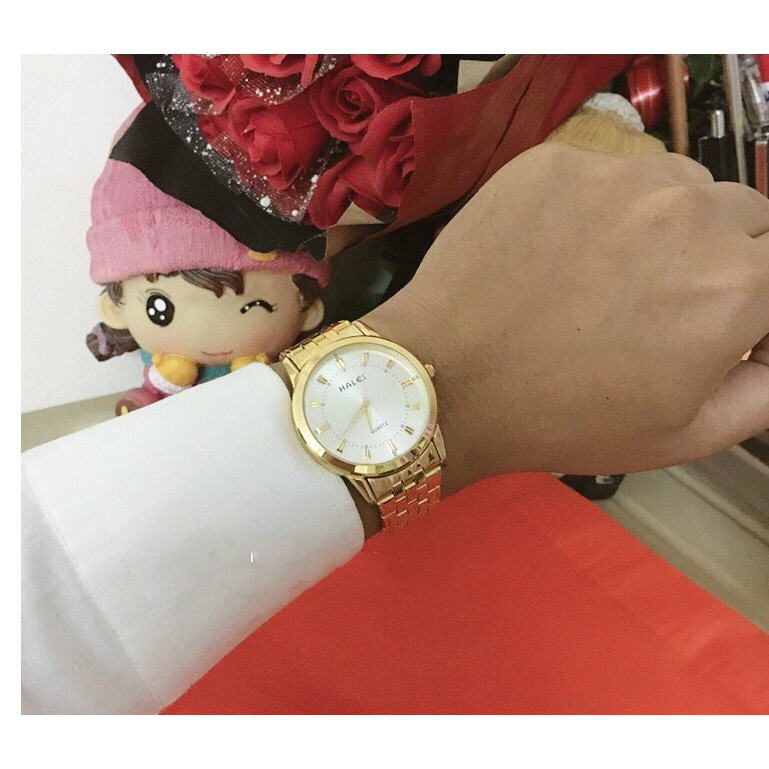 Đồng Hồ Nam, nữ HALEI HL01 Mặt trắng Dây Vàng Khung Thép Cao Cấp Thời Trang Nữ Cao Cấp (Tặng Vòng Tay Tỳ Hưu ) | BigBuy360 - bigbuy360.vn