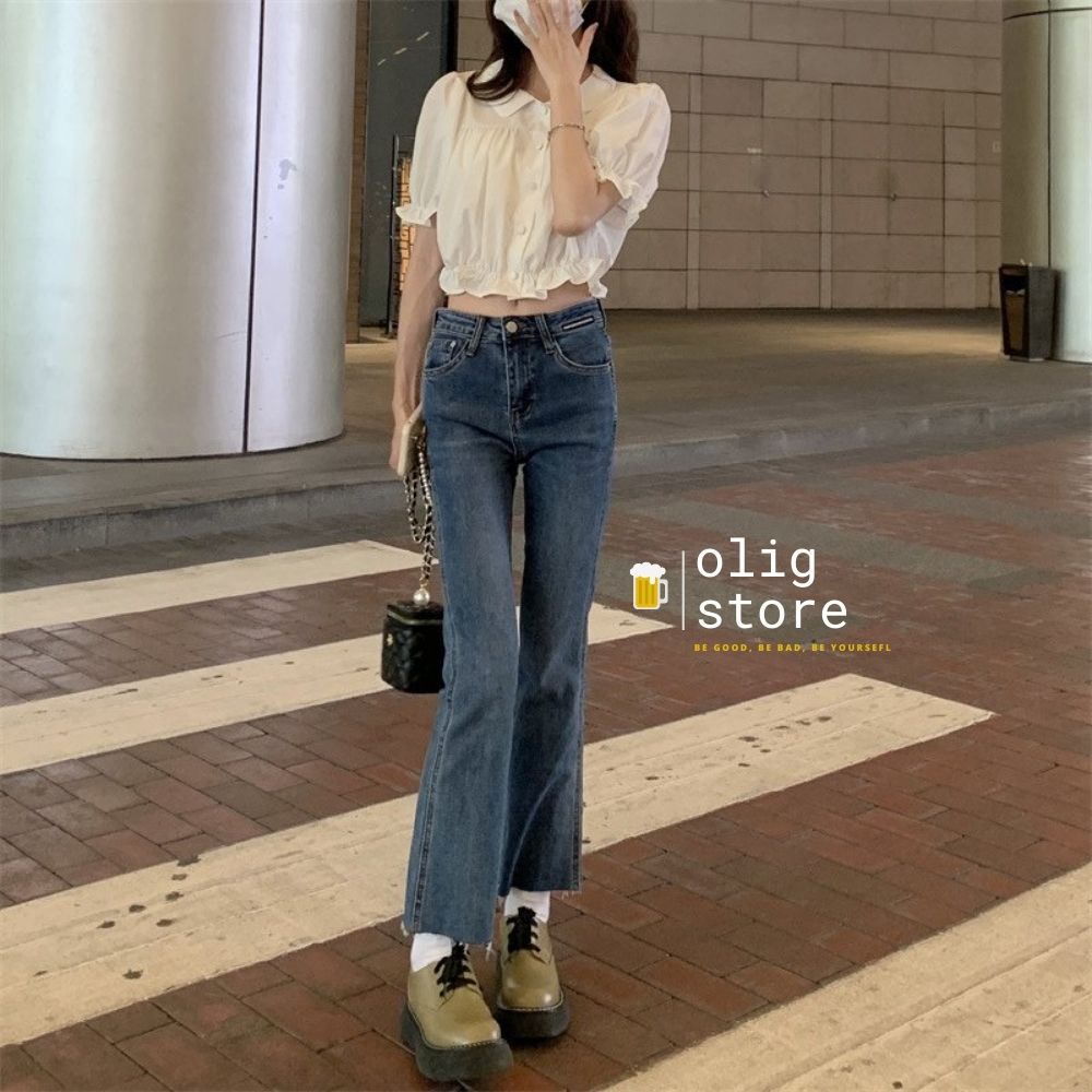 Quần Jeans Ống Loe Co Giãn Olig Quần Bò Cạp Cao Siêu Tôn Dáng | BigBuy360 - bigbuy360.vn