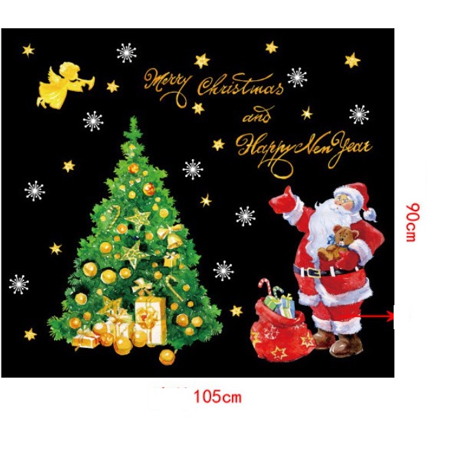 Decal Trang Trí Noel - Ông già noel phát quà bên cây thông | BigBuy360 - bigbuy360.vn