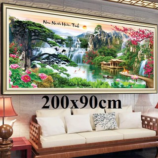 tranh thêu chữ thập phong cảnh non nước hữu tình kt 2m