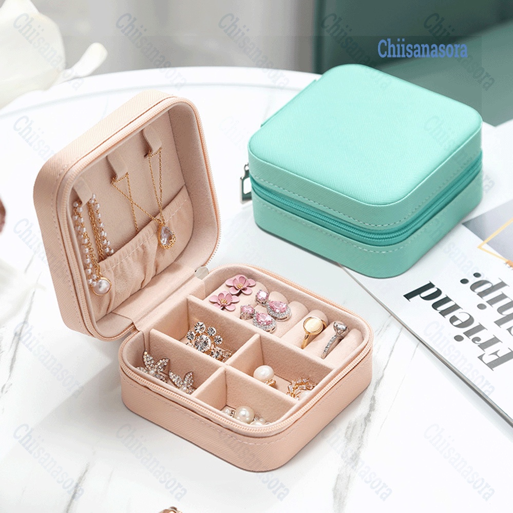 Hộp đựng bông tai đeo nhẫn Hàn Quốc Dây kéo lậ Hộp đựng đồ trang xanh lam, đen,nude