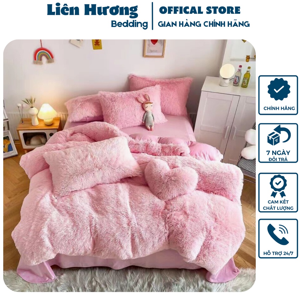 Chăn chăn ga gối nỉ nhung Lông Dài_ Loại 1_ (Tặng kèm gối trái tim) cam kết hàng nhập khẩu