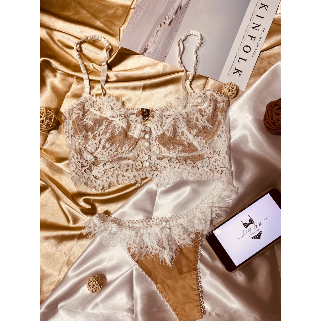 Bộ Bralette Có Gọng Nâng Ngực Cúc Giữa Ren Mềm Sexy Phối Quần Lọt Khe Lacy Bra - B08 | BigBuy360 - bigbuy360.vn