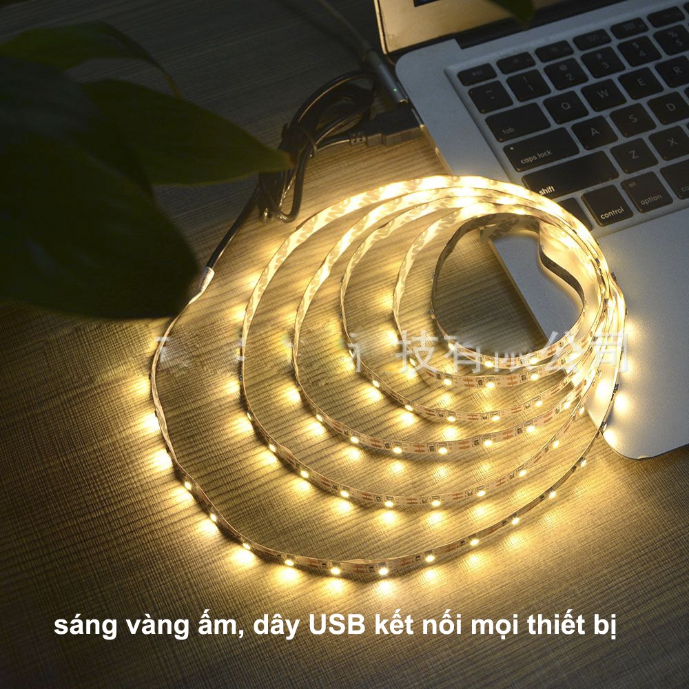 Cuộn Dây LED USB 5V dài 2 mét sáng vàng Dán sau Tivi, Tủ quần áo các loại